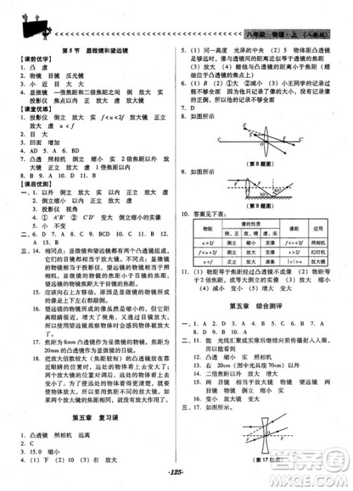 2018人教版全优点练课计划八年级物理上册参考答案