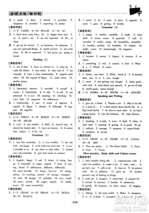 2018牛津版全优点练课计划九年级英语上册参考答案