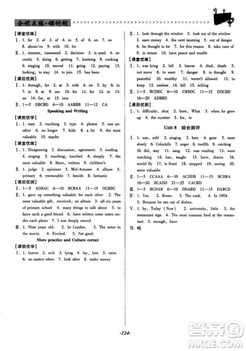 2018牛津版全优点练课计划九年级英语上册参考答案