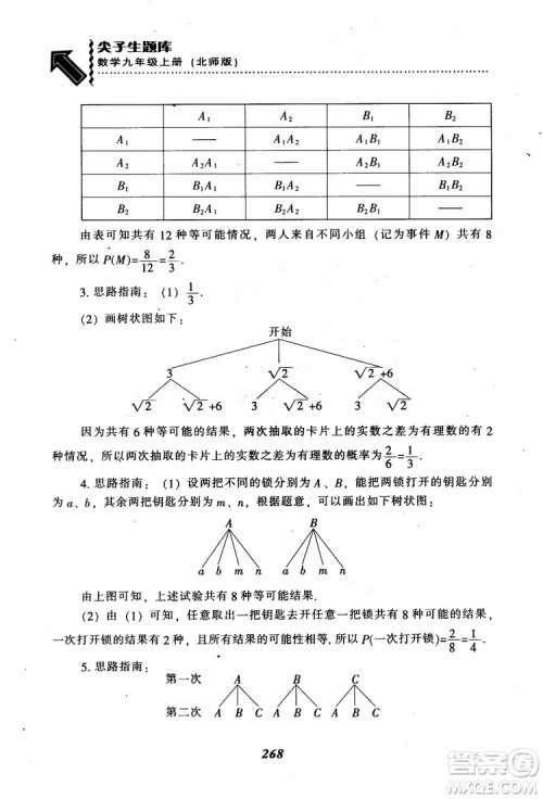 2018年秋尖子生题库九年级数学上册北师版BS参考答案 2018年秋尖子生题库九年级数学上册北师版BS参考答案