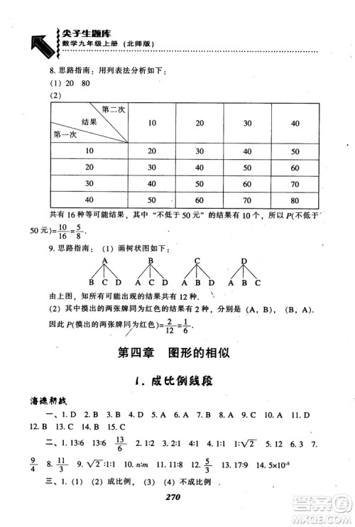 2018年秋尖子生题库九年级数学上册北师版BS参考答案 2018年秋尖子生题库九年级数学上册北师版BS参考答案