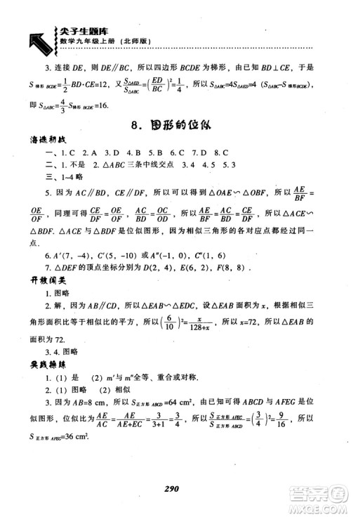 2018年秋尖子生题库九年级数学上册北师版BS参考答案 2018年秋尖子生题库九年级数学上册北师版BS参考答案