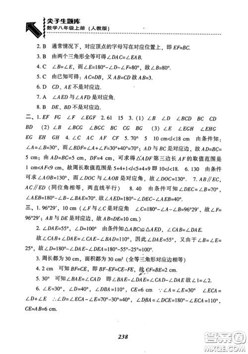 2019版尖子生题库八年级数学上册RJ人教版参考答案 2019版尖子生题库八年级数学上册RJ人教版参考答案