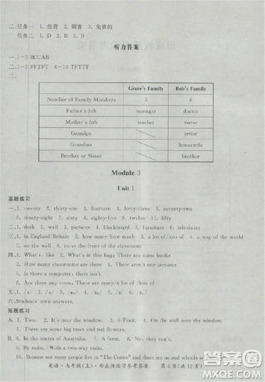 2018秋新课标形成性练习与检测七年级英语上答案