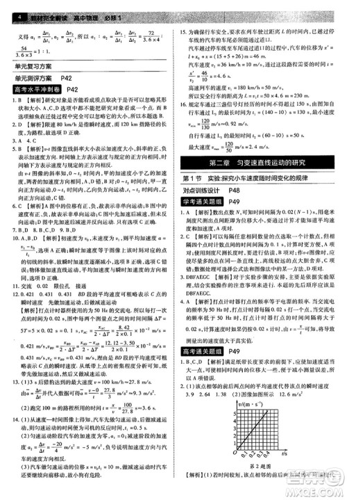 人教版2019最新教材完全解读高中物理必修1参考答案