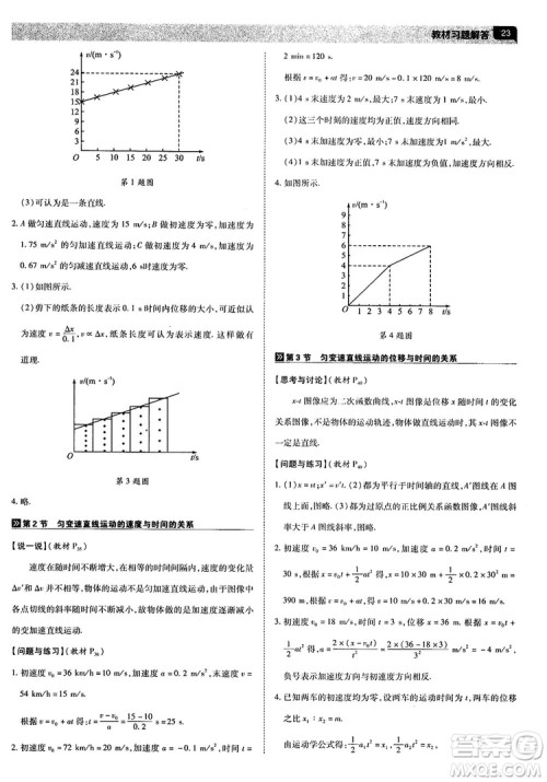 人教版2019最新教材完全解读高中物理必修1参考答案