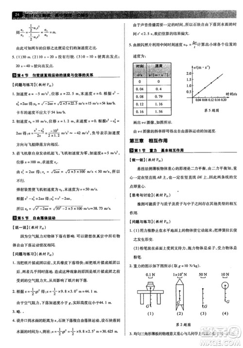 人教版2019最新教材完全解读高中物理必修1参考答案
