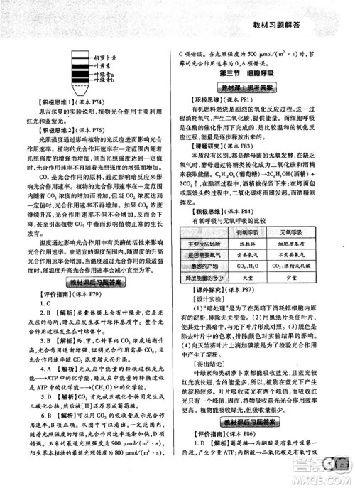 苏教版2019最新教材完全解读高中生物必修1参考答案