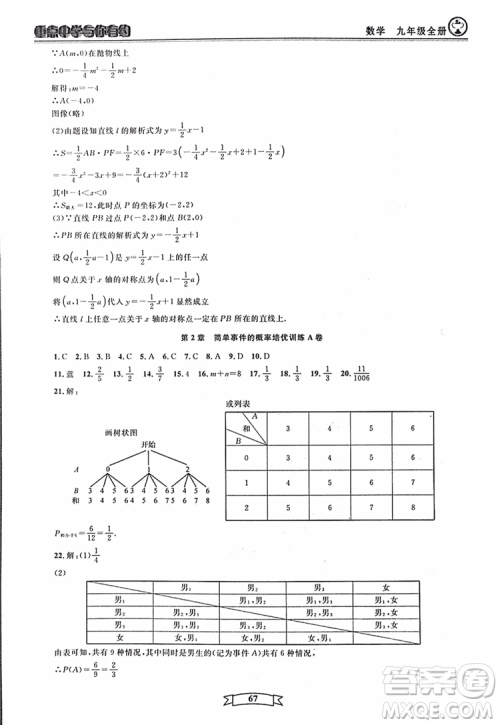 2018新版重点中学与你有约数学九年级全一册浙教ZJ版答案