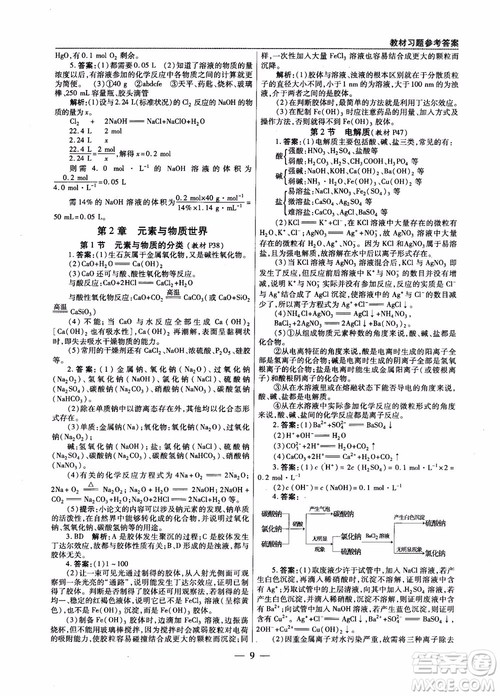 万向思维2019版教材解读与拓展高中化学必修1配鲁科版参考答案 万向思维2019版教材解读与拓展高中化学必修1配鲁科版参考答案