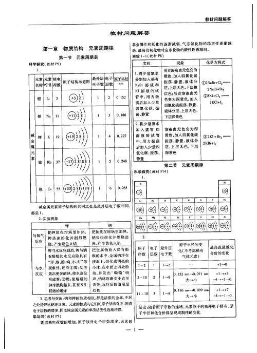 2019教材解读与拓展人教版高中化学必修2参考答案