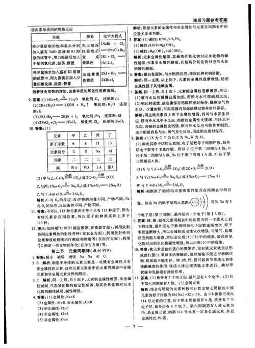 2019教材解读与拓展人教版高中化学必修2参考答案