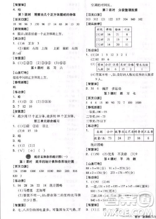 9787513111454全品学练考四年级数学上册SJ苏教版2018参考答案