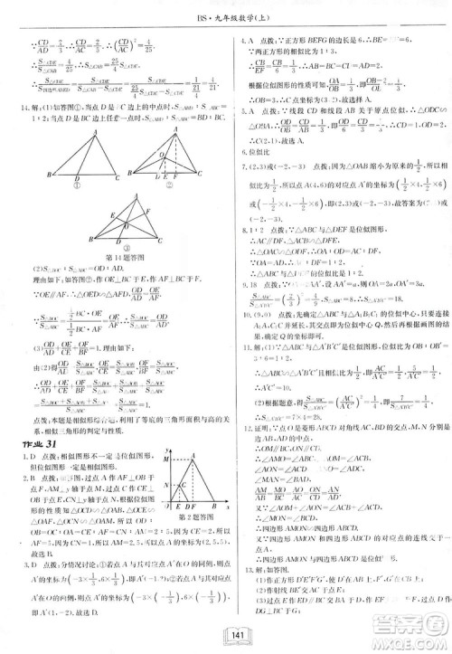 启东中学作业本九年级上册数学北师大版参考答案