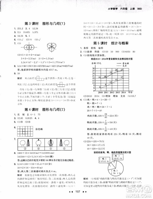 53天天练数学六年级上册北师大版9787504197894参考答案