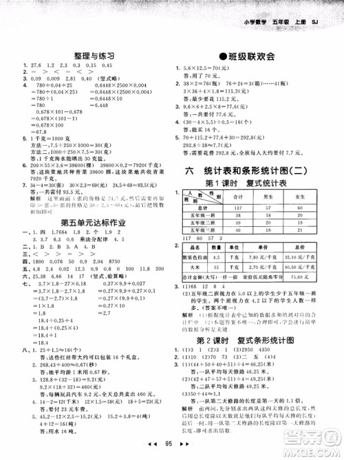 53天天练五年级数学上册SJ苏教版9787504197856参考答案