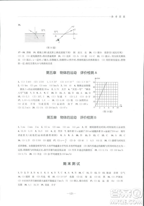 2018秋学习与评价八年级上册物理苏科版参考答案 2018秋学习与评价八年级上册物理苏科版参考答案