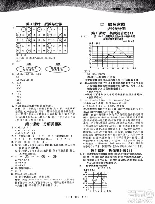 2018秋季53天天练五年级上册数学QD青岛版9787519110581参考答案
