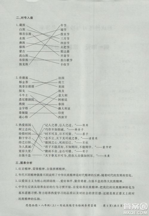 2018秋新课标形成性练习与检测八年级思想品德上参考答案