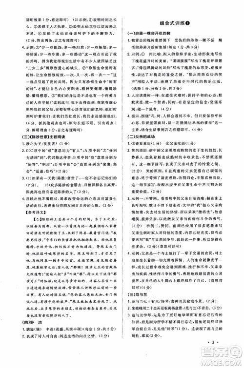 2018年初中语文阅读组合式训练九年级浙江版参考答案