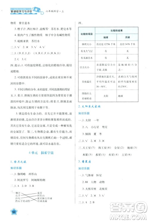 2018六年级科学新课程学习与评价上册B版苏教版答案