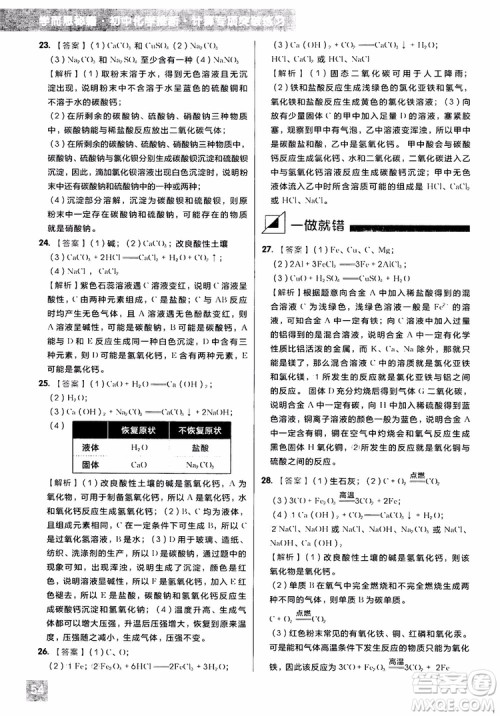 2018年学而思秘籍初中化学推断计算专项突破练习册参考答案