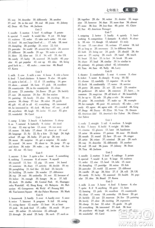 五四学制2018山教版资源与评价七年级英语上册参考答案