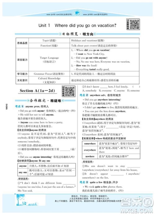 世纪金榜人教版8年级上册英语2019版初中金榜学案参考答案