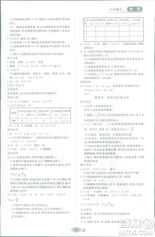 2018资源与评价物理八年级上册山科技版参考答案