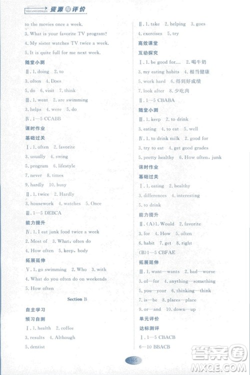 2018资源与评价英语八年级上册人教版参考答案 2018资源与评价英语八年级上册人教版参考答案