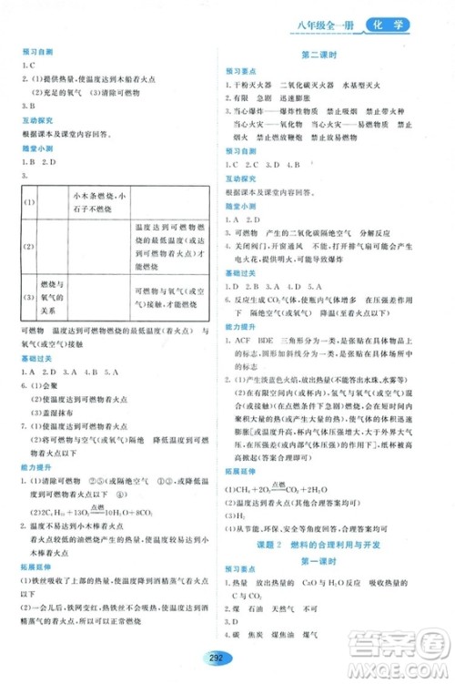 五四学制2018资源与评价八年级化学全一册上册人教版参考答案