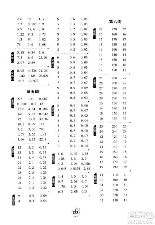 2018秋小学数学计算高手5五年级上册人教版参考答案