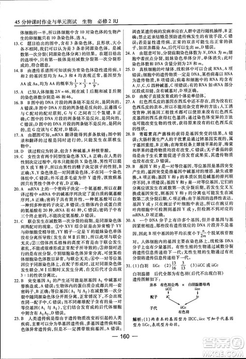 45分钟课时作业与单元测试人教版高中生物必修2参考答案