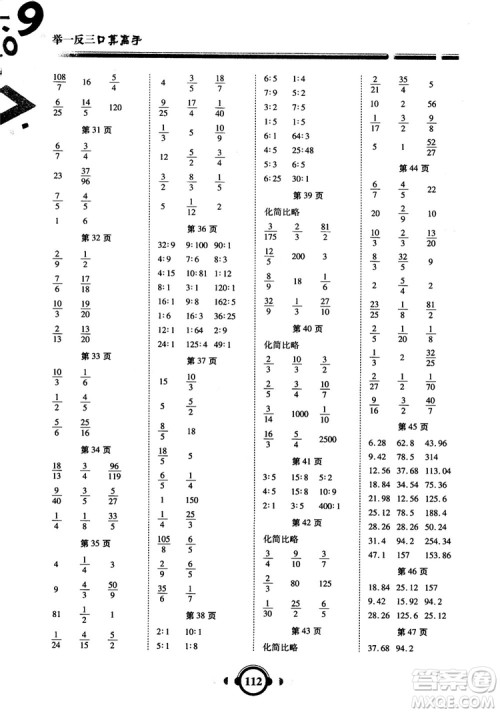 2018年举一反三口算高手六年级数学人教版参考答案