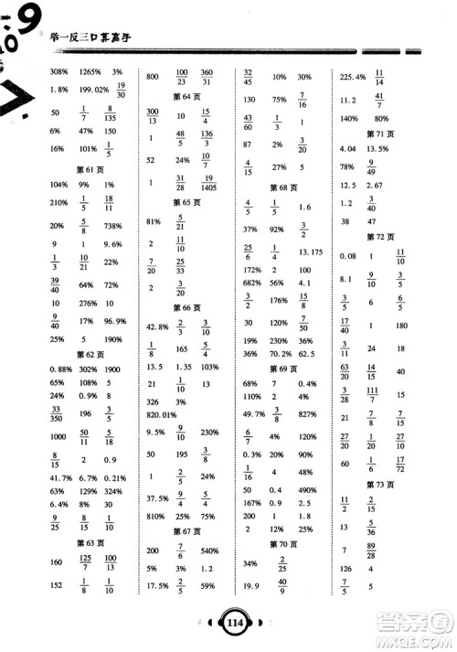 2018年举一反三口算高手六年级数学人教版参考答案 2018年举一反三口算高手六年级数学人教版参考答案
