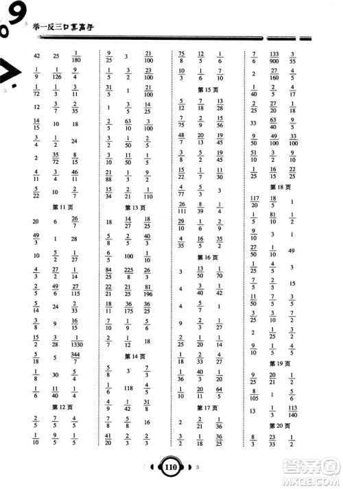 2018年举一反三口算高手六年级数学人教版参考答案