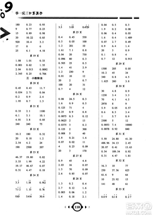 2018秋新版举一反三口算高手数学五年级上册RJ人教版参考答案