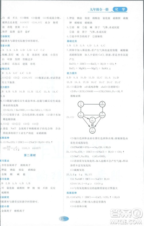 2018资源与评价九年级化学全一册人教版参考答案