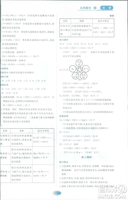 2018资源与评价九年级化学全一册人教版参考答案