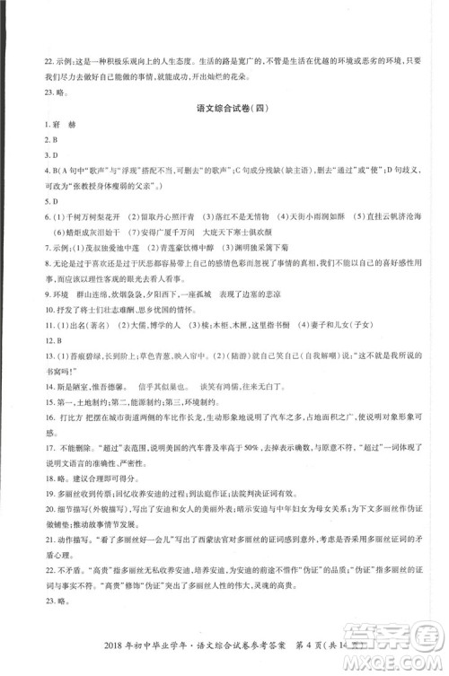 2018年资源与评价中考全程总复习语文D版参考答案