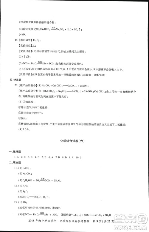 2018年资源与评价中考全程总复习化学D版参考答案 2018年资源与评价中考全程总复习化学D版参考答案