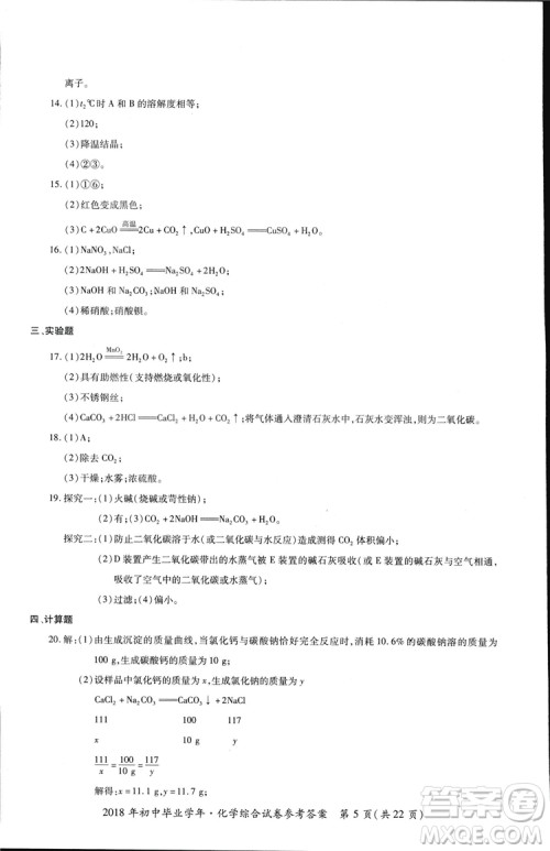 2018年资源与评价中考全程总复习化学D版参考答案 2018年资源与评价中考全程总复习化学D版参考答案