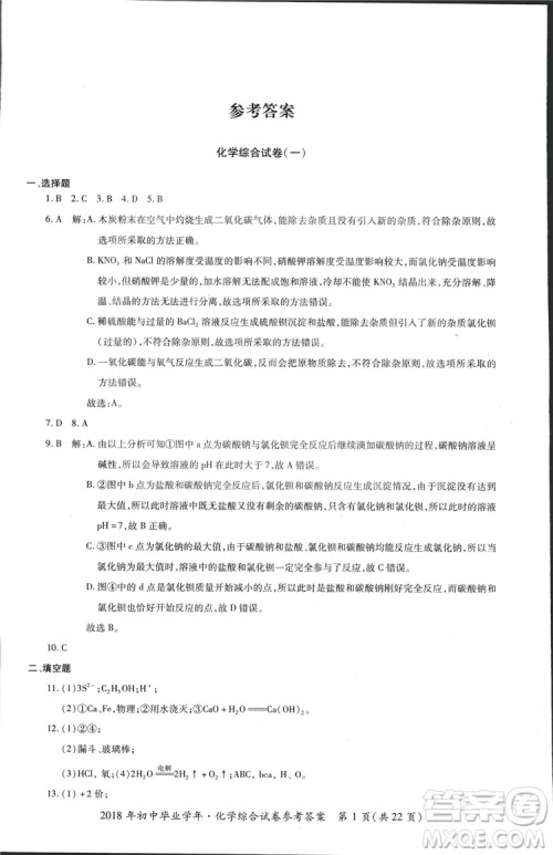 2018年资源与评价中考全程总复习化学D版参考答案 2018年资源与评价中考全程总复习化学D版参考答案
