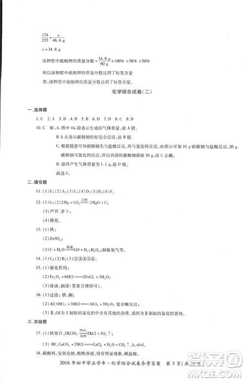 2018年资源与评价中考全程总复习化学D版参考答案 2018年资源与评价中考全程总复习化学D版参考答案