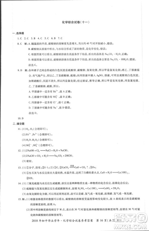 2018年资源与评价中考全程总复习化学D版参考答案 2018年资源与评价中考全程总复习化学D版参考答案