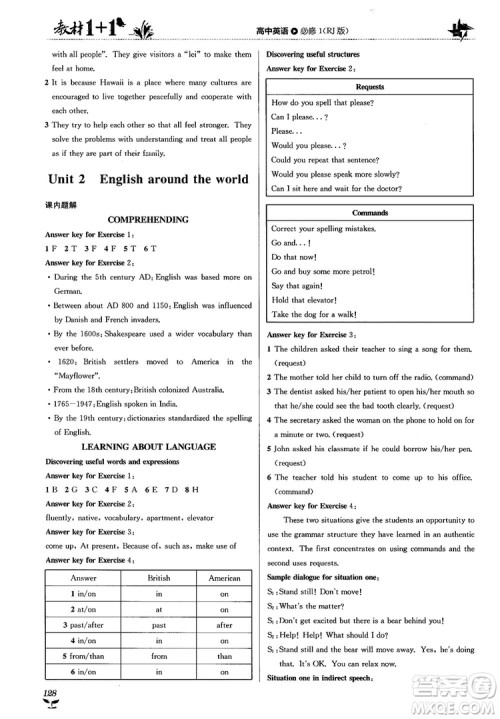 2018人教版教材1+1高中英语必修1参考答案 2018人教版教材1+1高中英语必修1参考答案