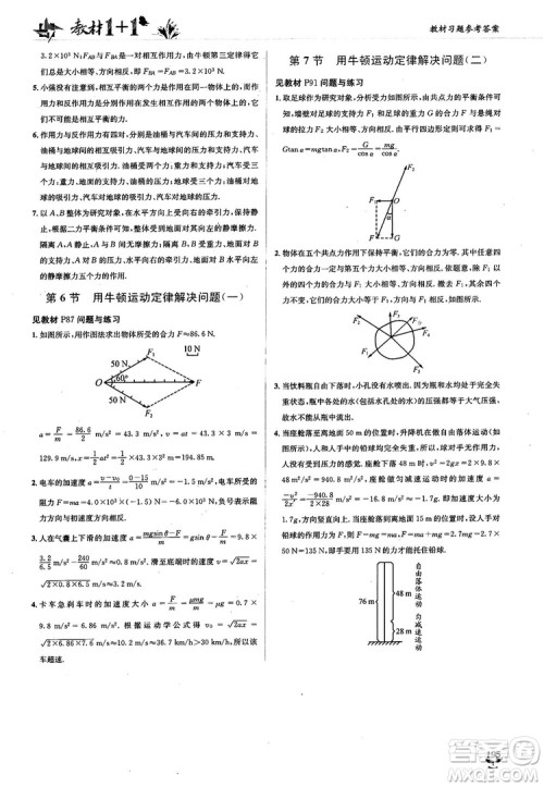 2018教材1+1人人教版高中物理必修1参考答案