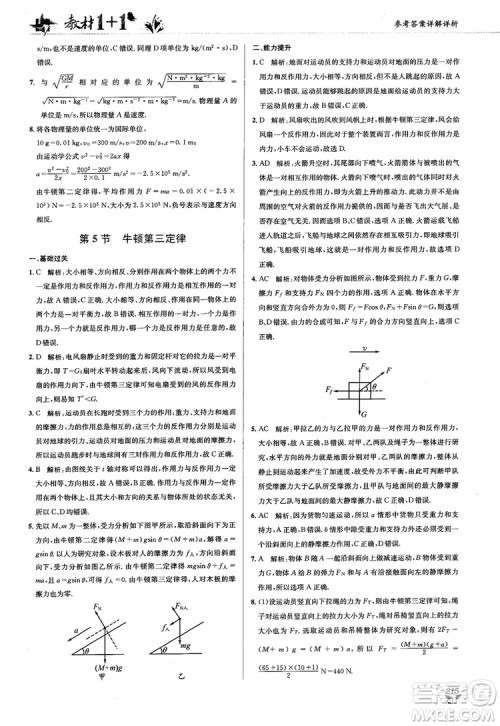 2018教材1+1人人教版高中物理必修1参考答案