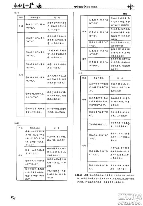2018教材1+1苏教版高中语文必修1参考答案