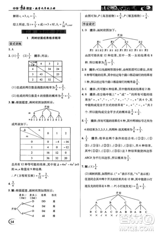 北师大版2018秋中学奇迹课堂数学九年级上册答案